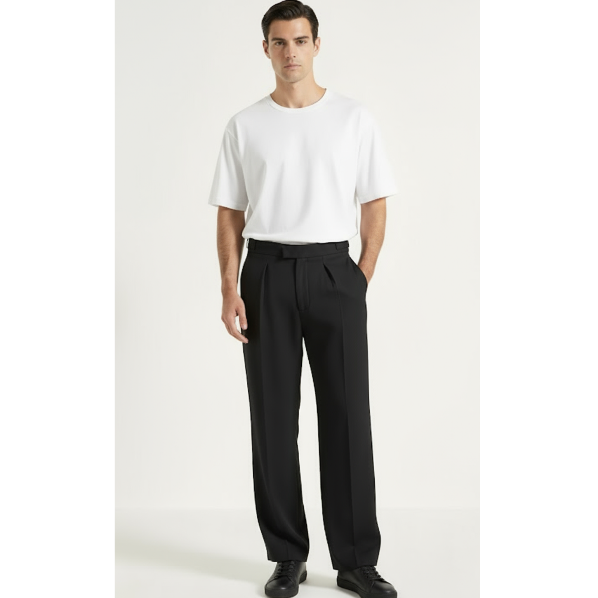 Relaxed Fit Pleated Tailored Trousers - Black
