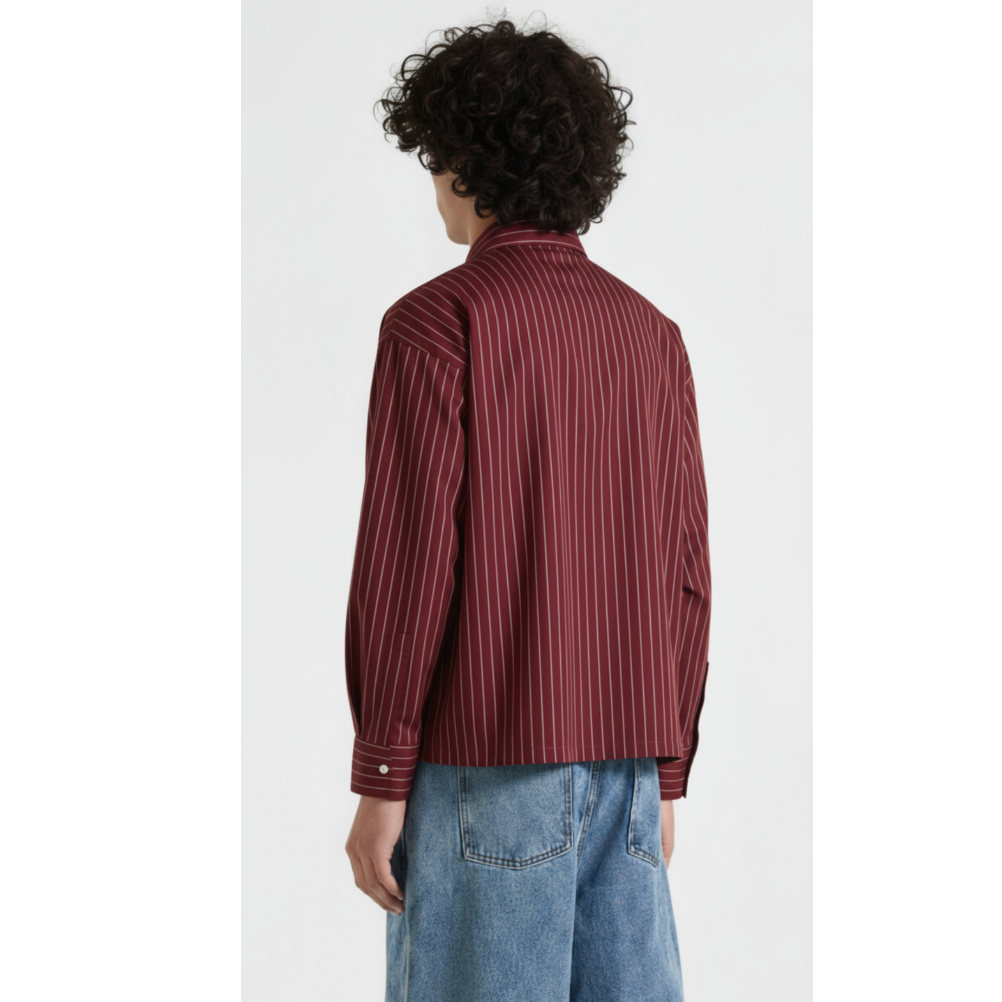 Boxy Stripes Double Breasted Shirt (Burgundy)