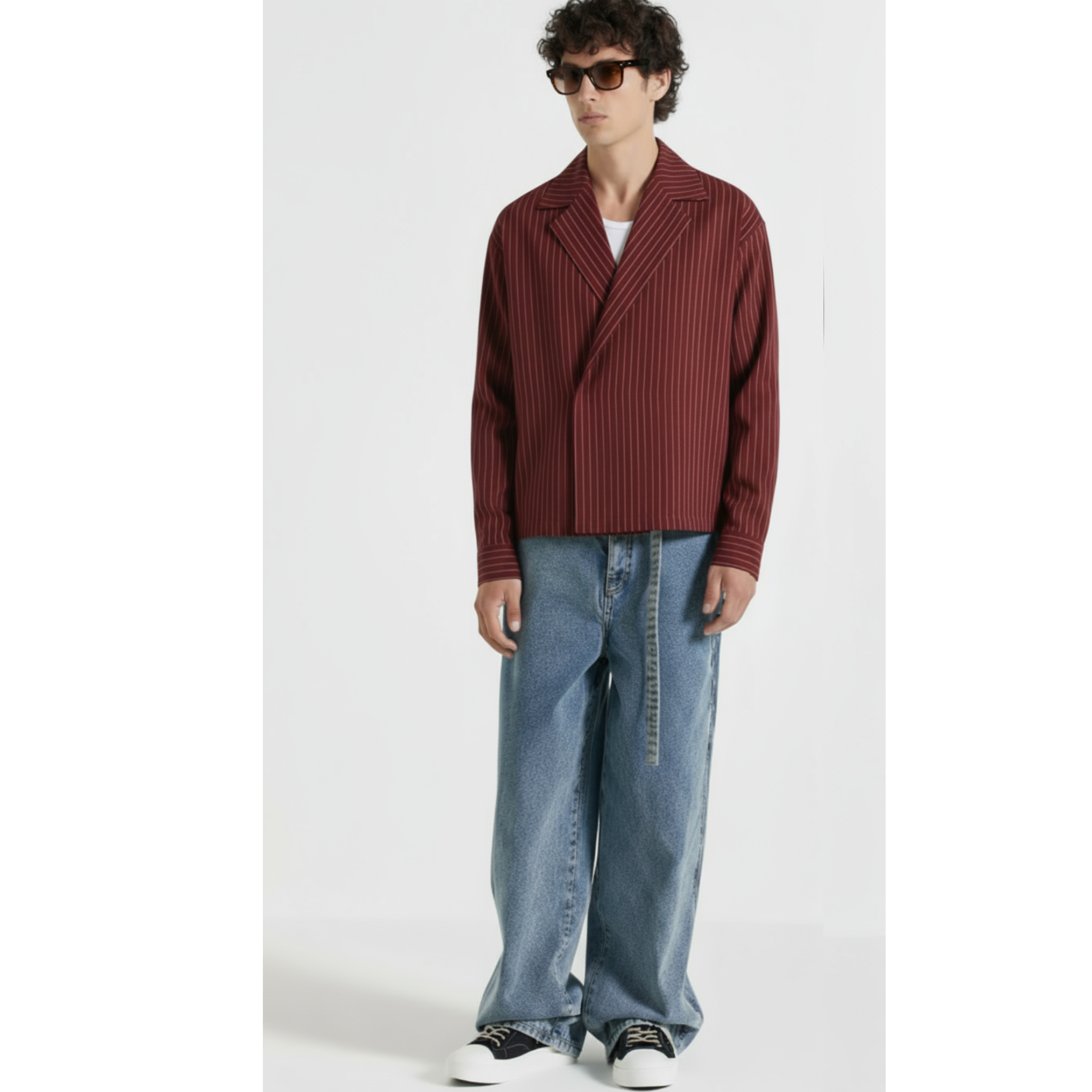 Boxy Stripes Double Breasted Shirt (Burgundy)