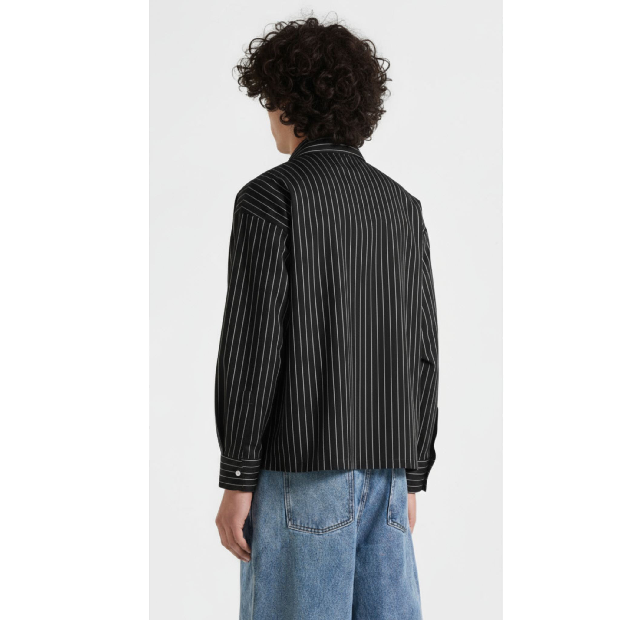 Boxy Stripes Double Breasted Shirt (Black)