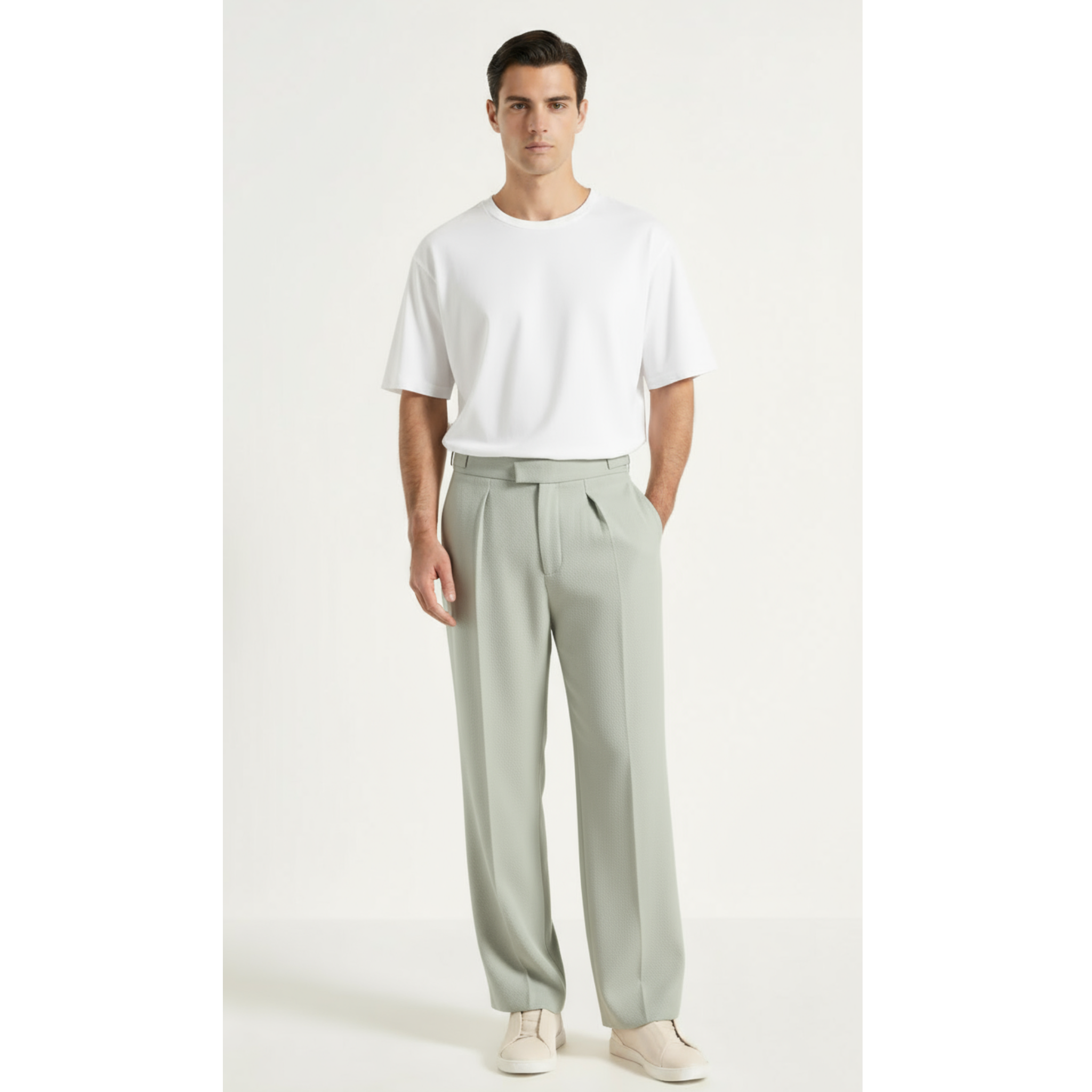 Relaxed Fit Pleated Tailored Trousers - Mint Green
