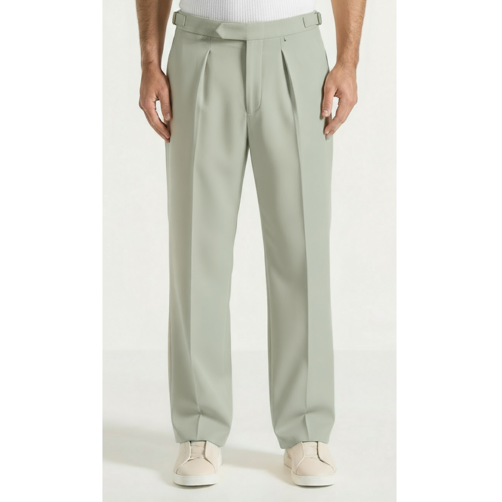 Relaxed Fit Pleated Tailored Trousers - Mint Green