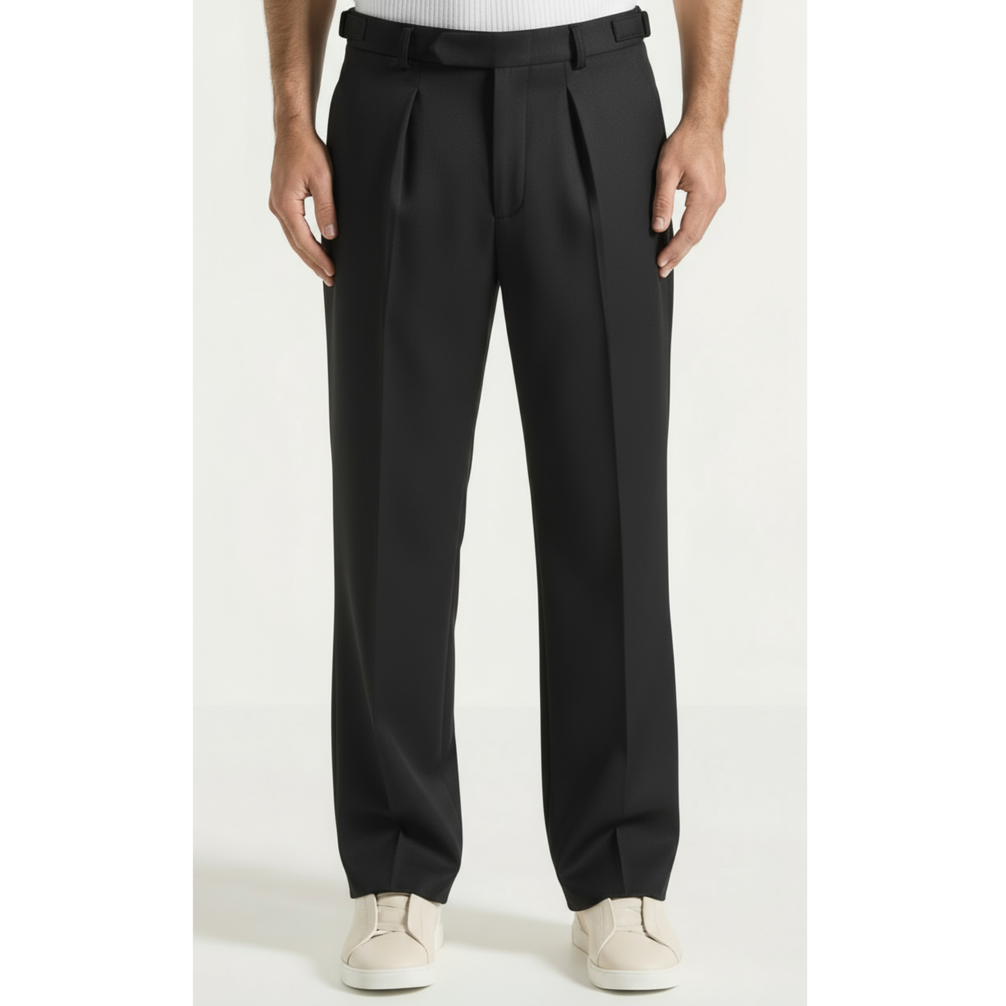 Relaxed Fit Pleated Tailored Trousers - Black