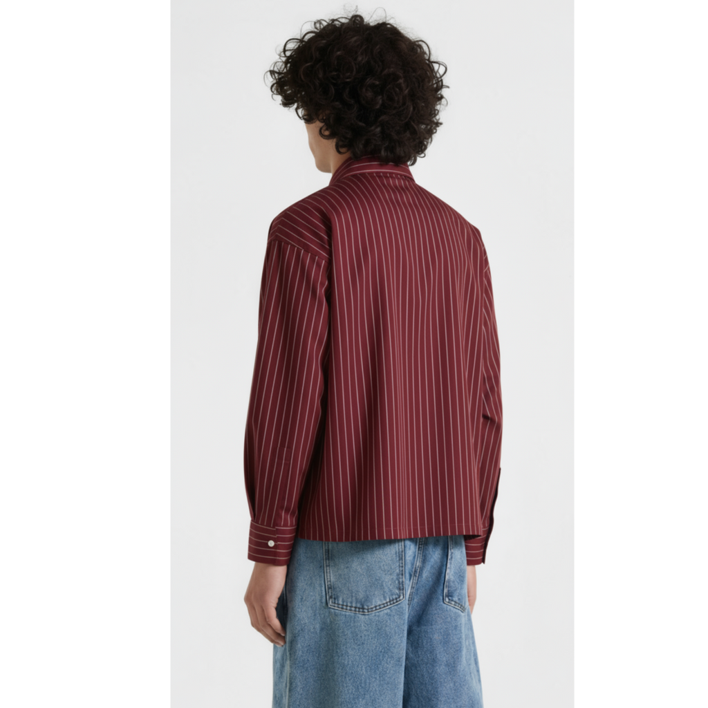 Boxy Stripes Double Breasted Shirt (Burgundy)