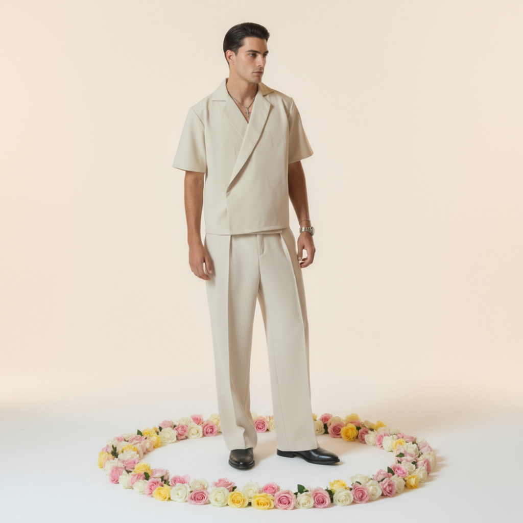 Boxy Double Breasted Shirt - Light Beige
