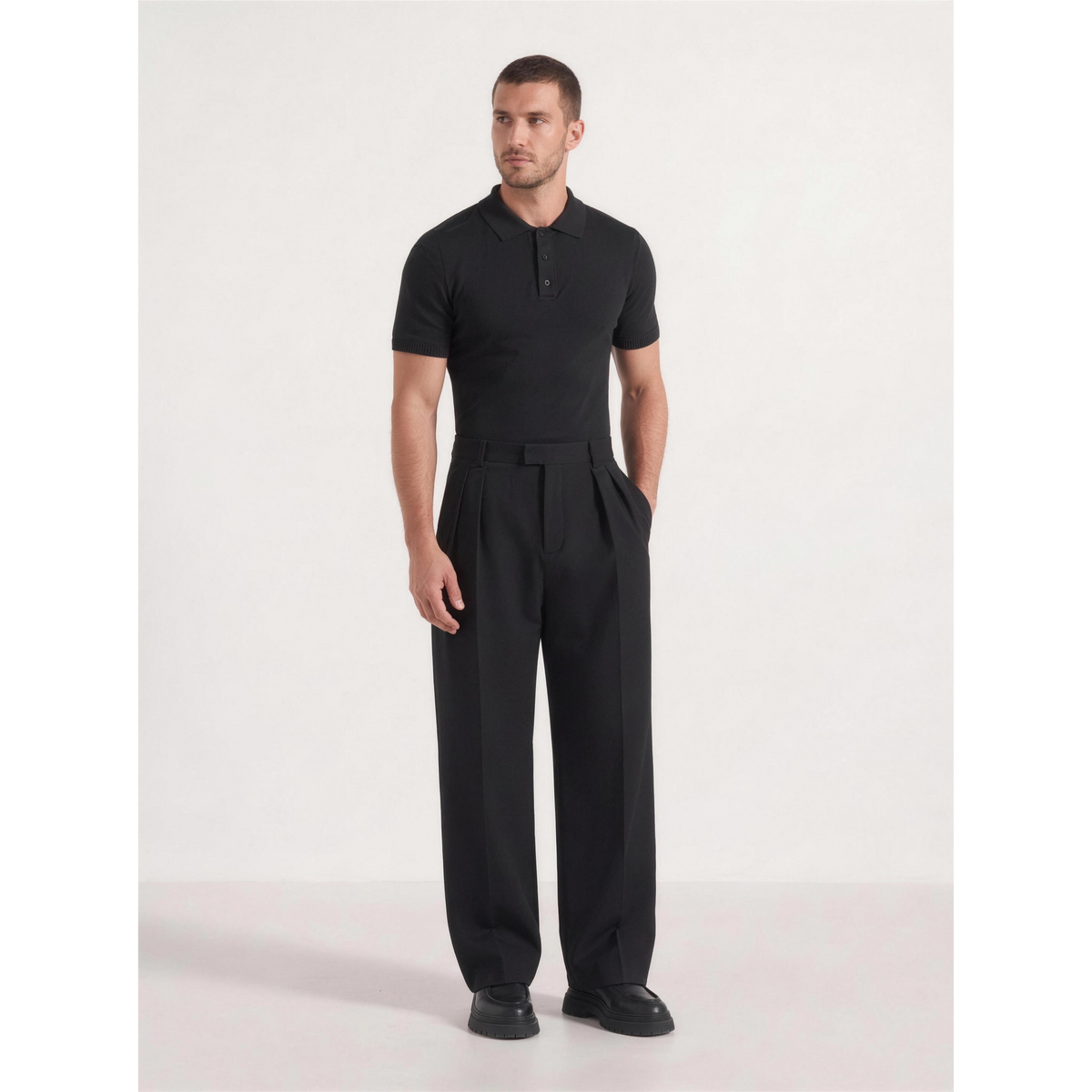 Twin pleat wide leg tailored trousers in Black