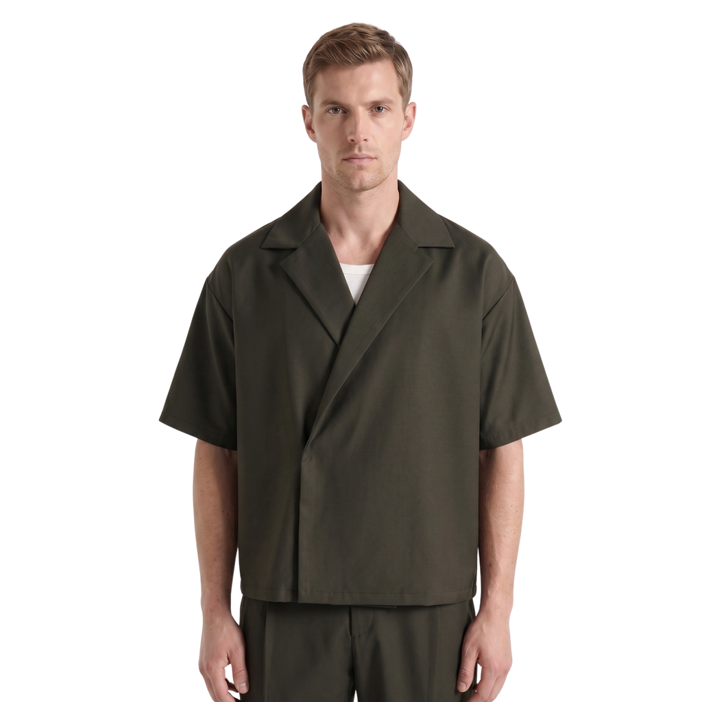 Boxy Double Breasted Shirt - Olive