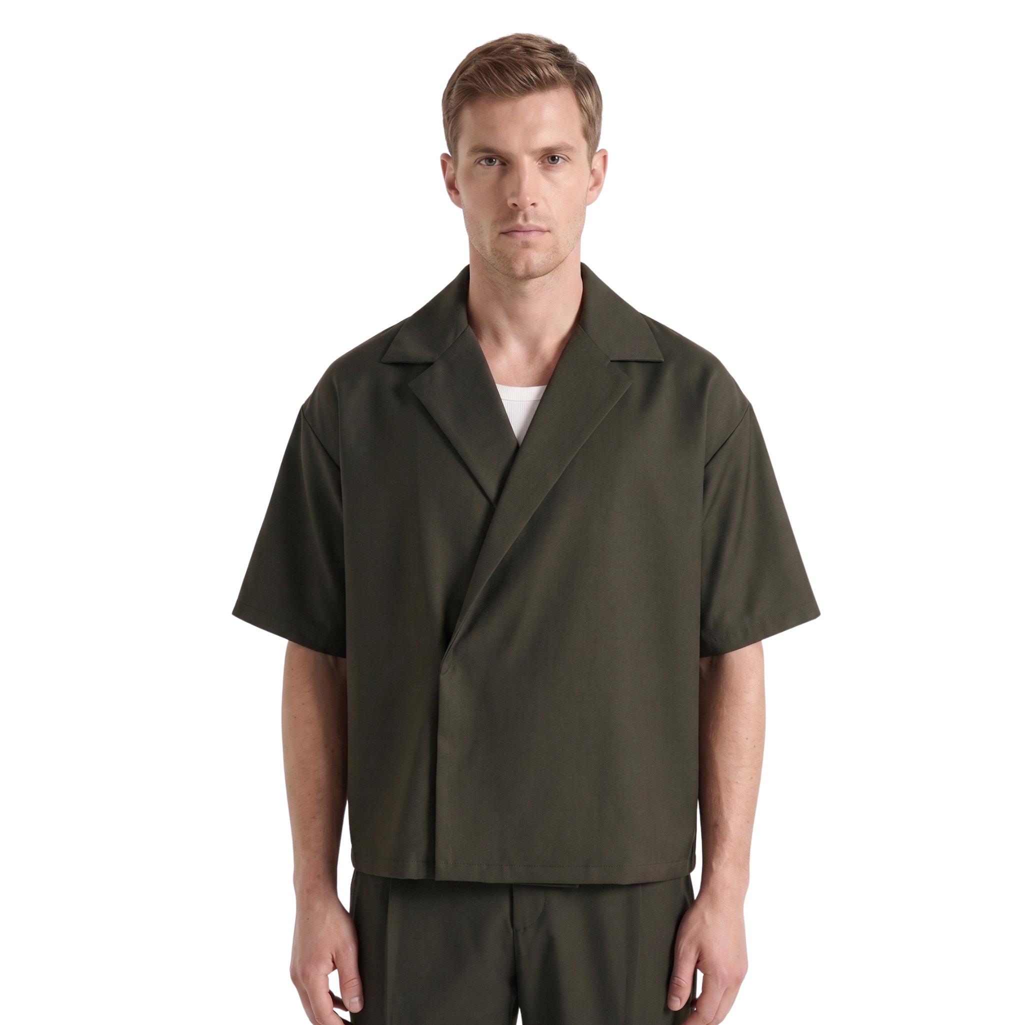 Boxy Double Breasted Shirt - Olive
