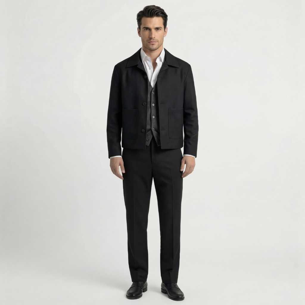 Suede Jacket With Revere Collar - Black