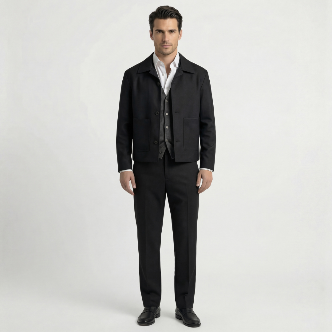 Suede Jacket With Revere Collar - Black