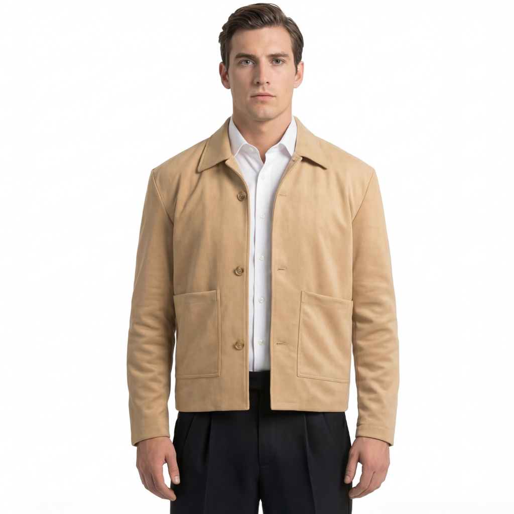 Suede Jacket With Revere Collar - Cream