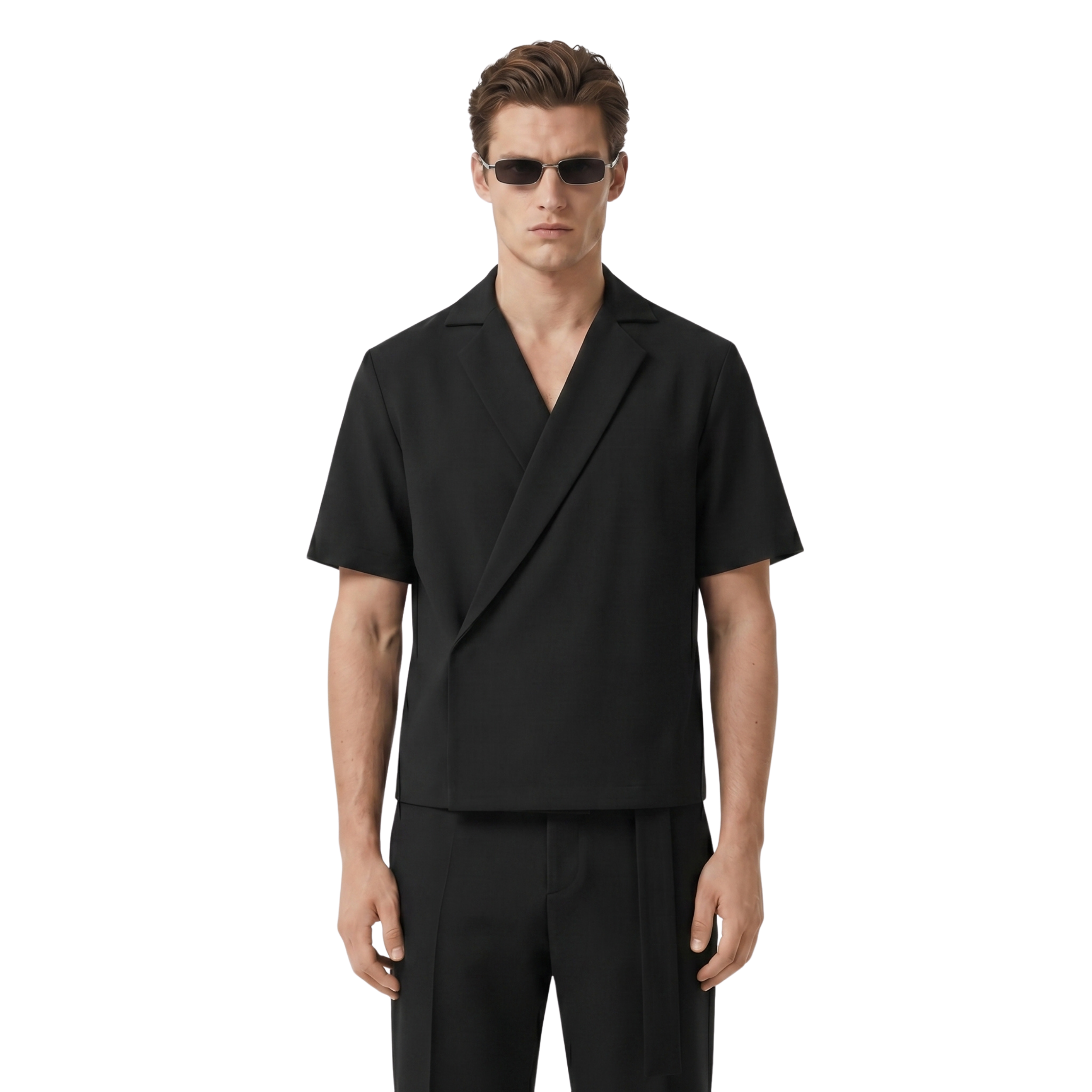 Boxy Double Breasted Shirt - Black