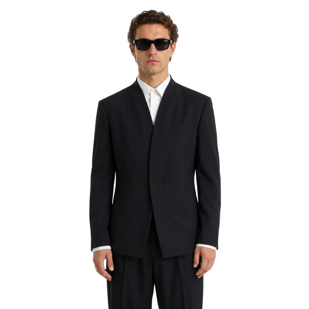 Collarless Blazer In Black