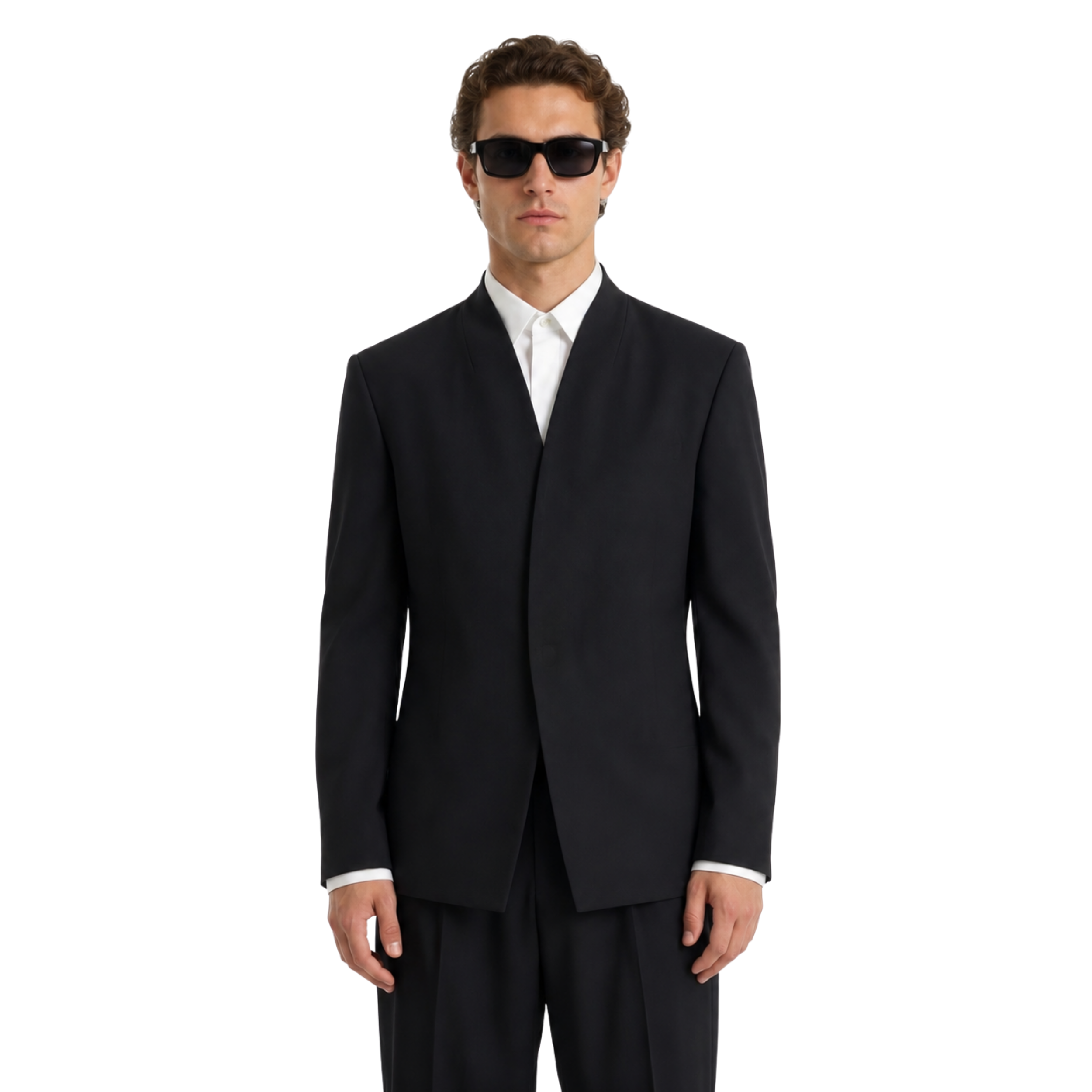 Collarless Blazer In Black