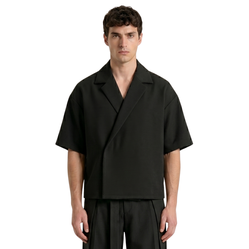 Boxy Double Breasted Shirt - Black