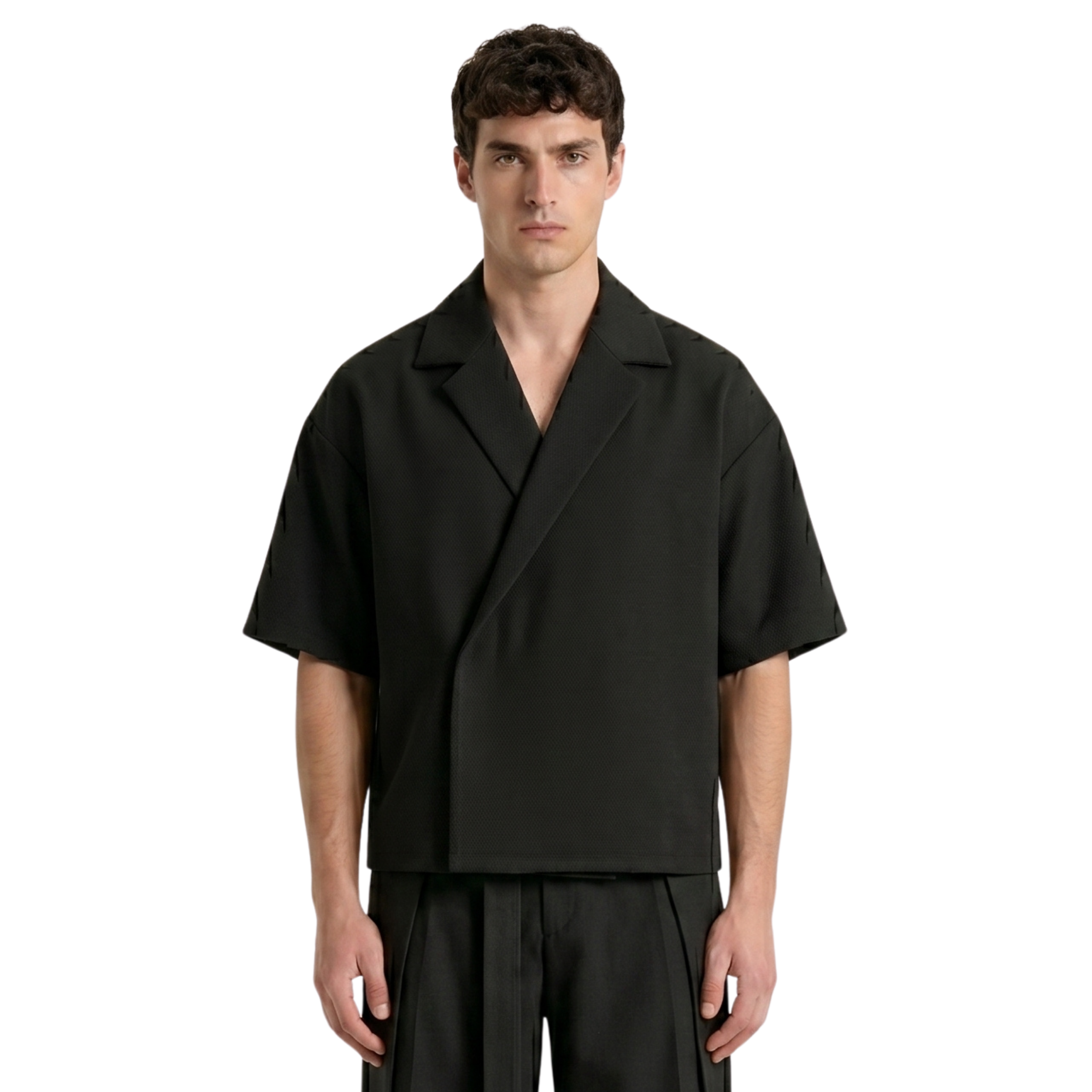 Boxy Double Breasted Shirt - Black