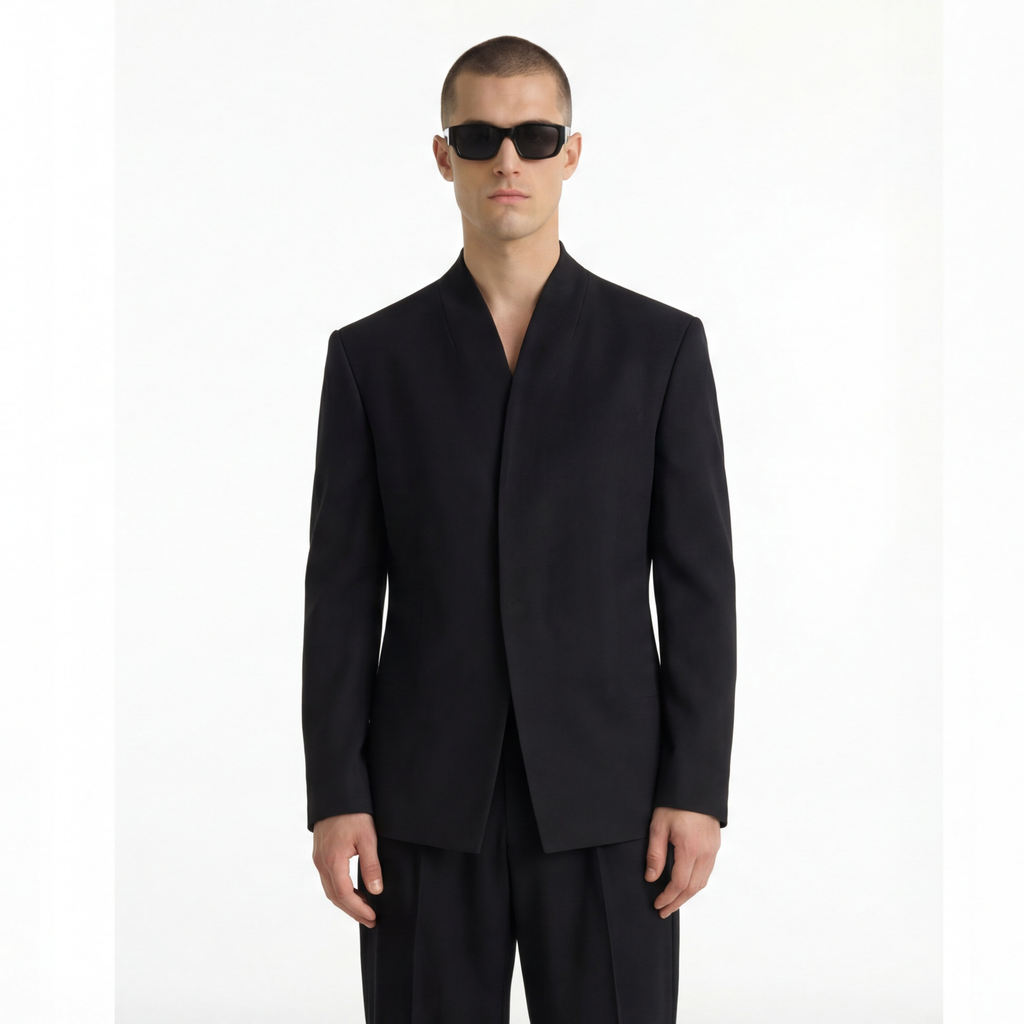 Collarless Blazer In Black