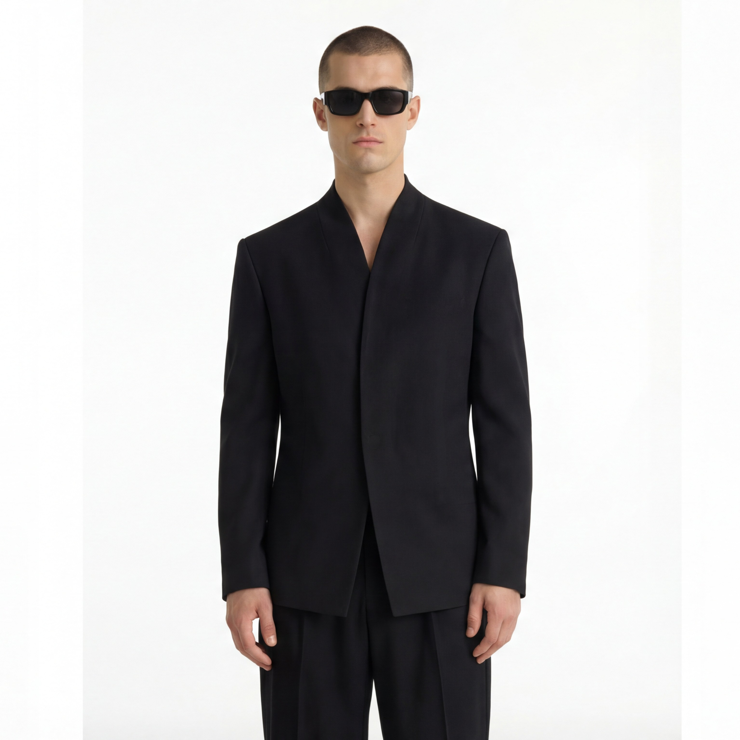 Collarless Blazer In Black