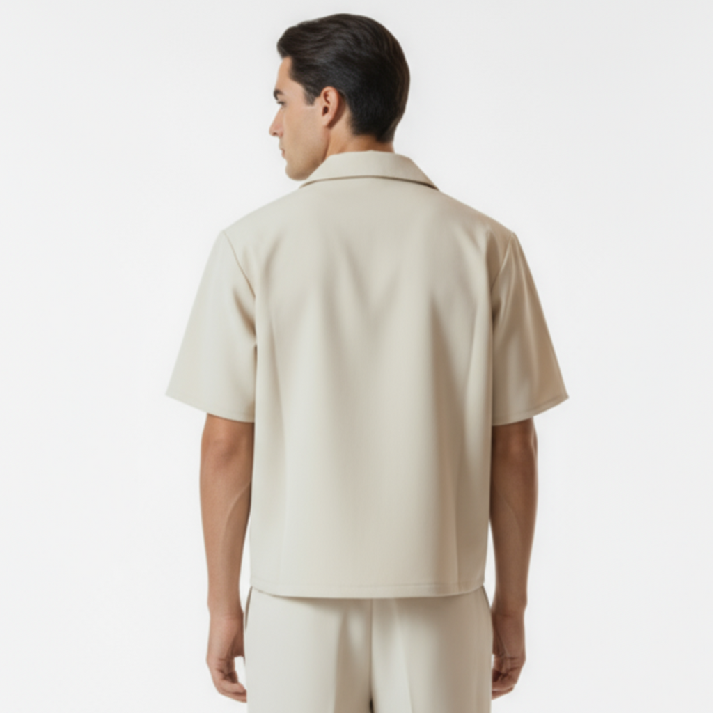 Boxy Double Breasted Shirt - Light Beige
