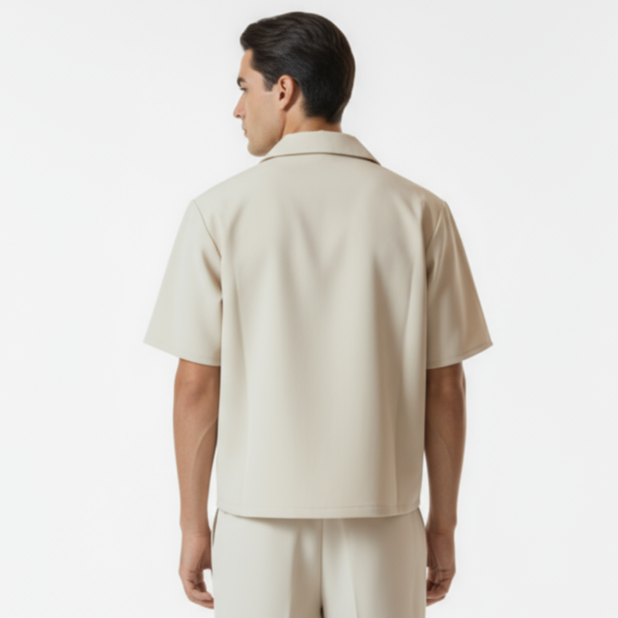 Boxy Double Breasted Shirt - Light Beige