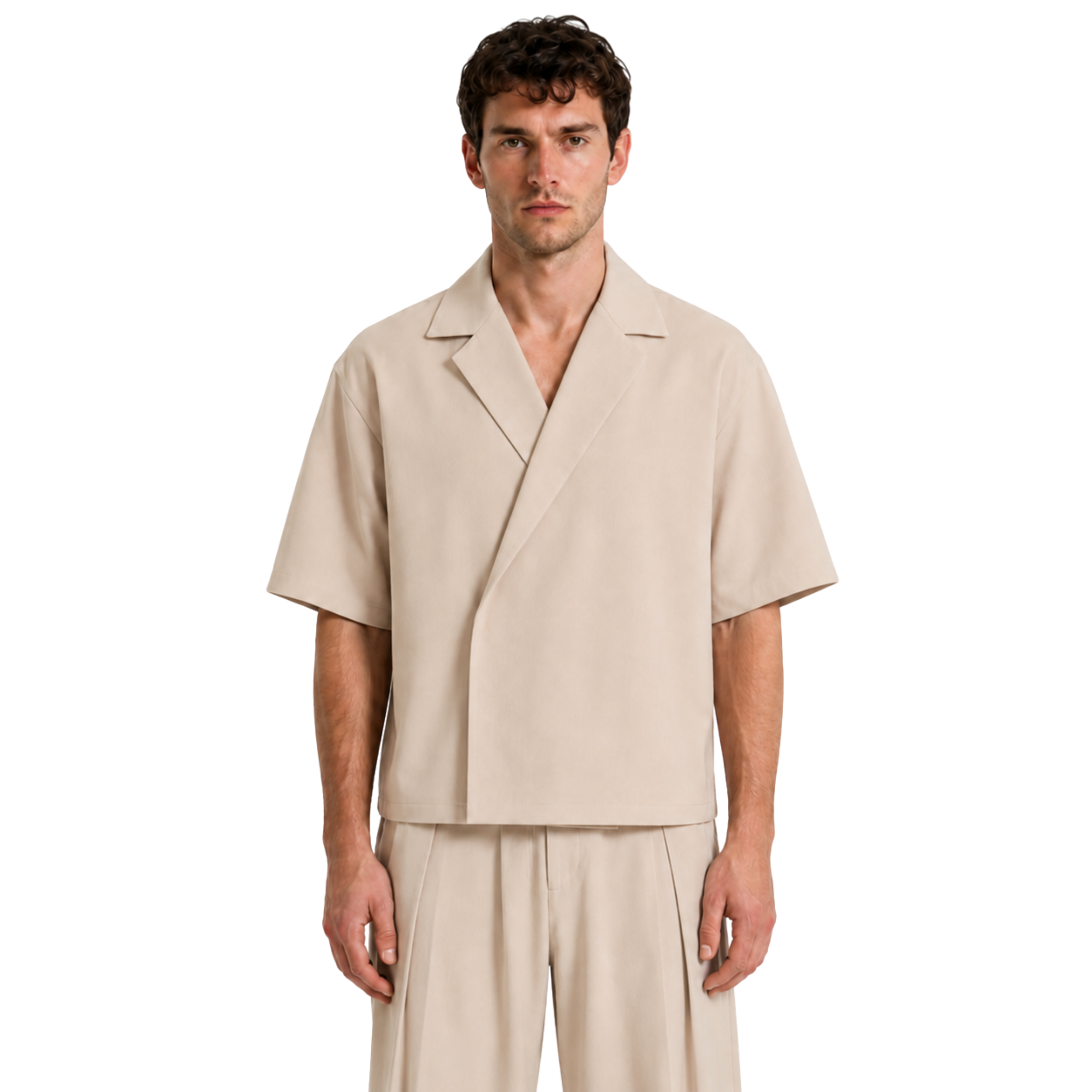 Boxy Double Breasted Shirt - Beige