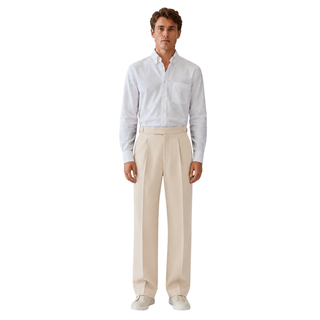 Relaxed Fit Pleated Tailored Trousers - Beige
