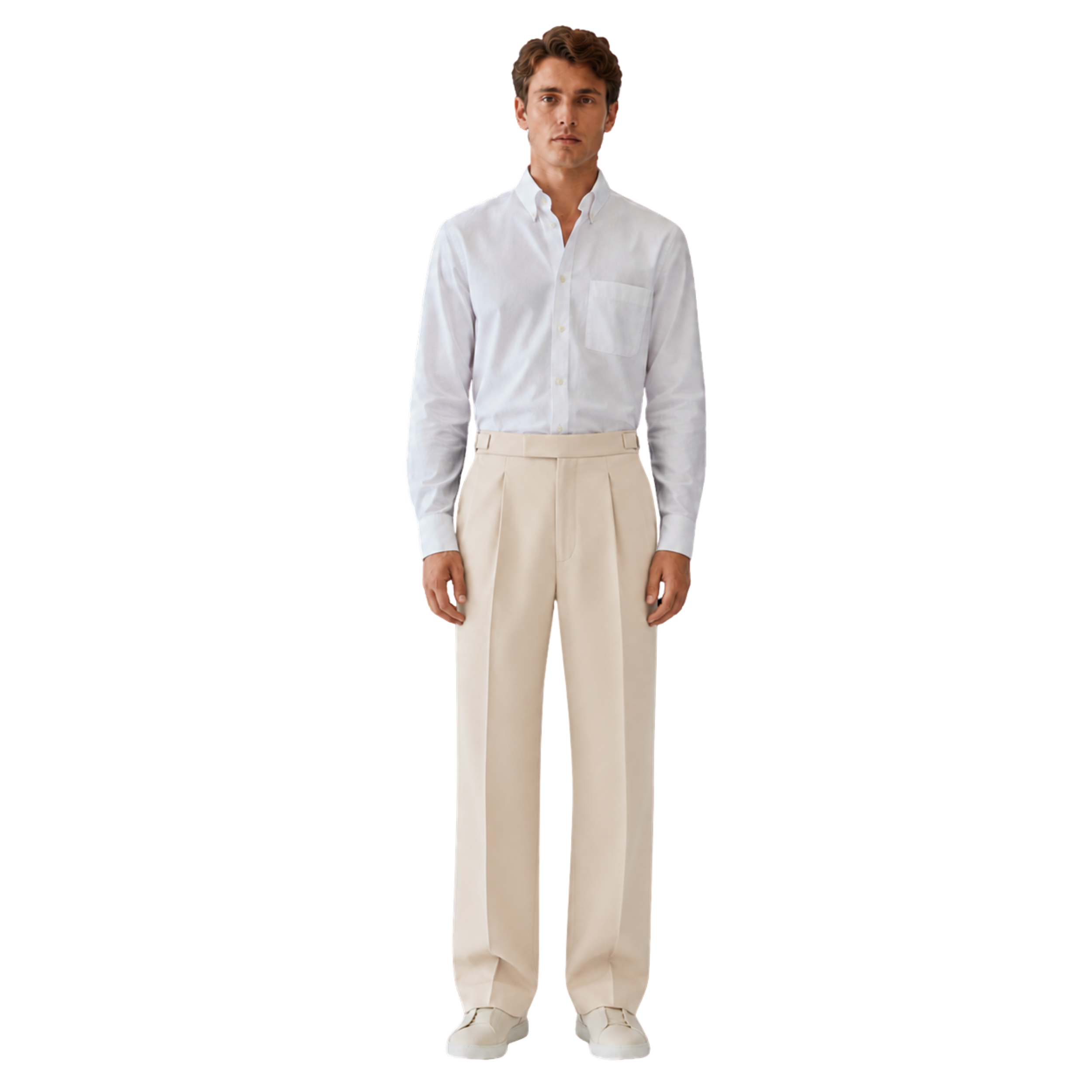 Relaxed Fit Pleated Tailored Trousers - Light Beige