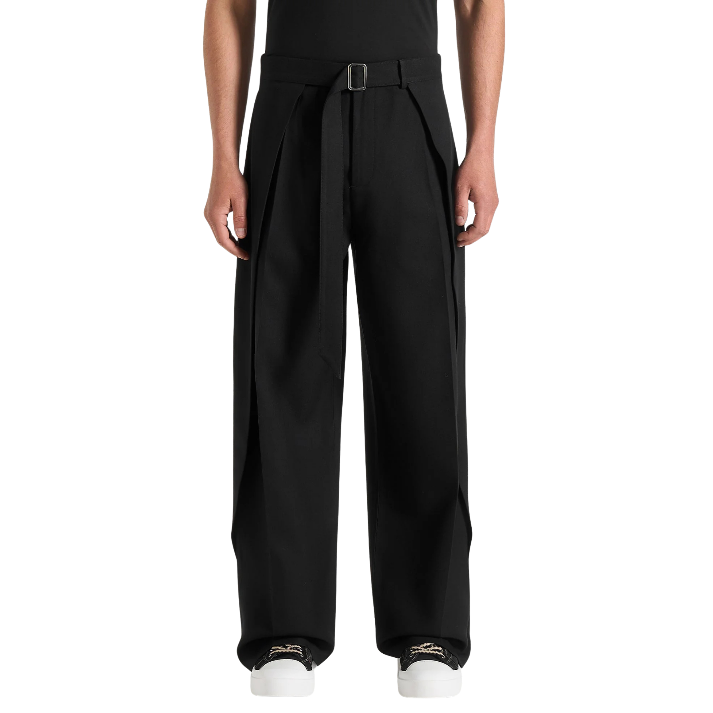 Black Belted Wide Pleated Trousers – ALBER Black Belted Wide Pleated Trousers – ALBER