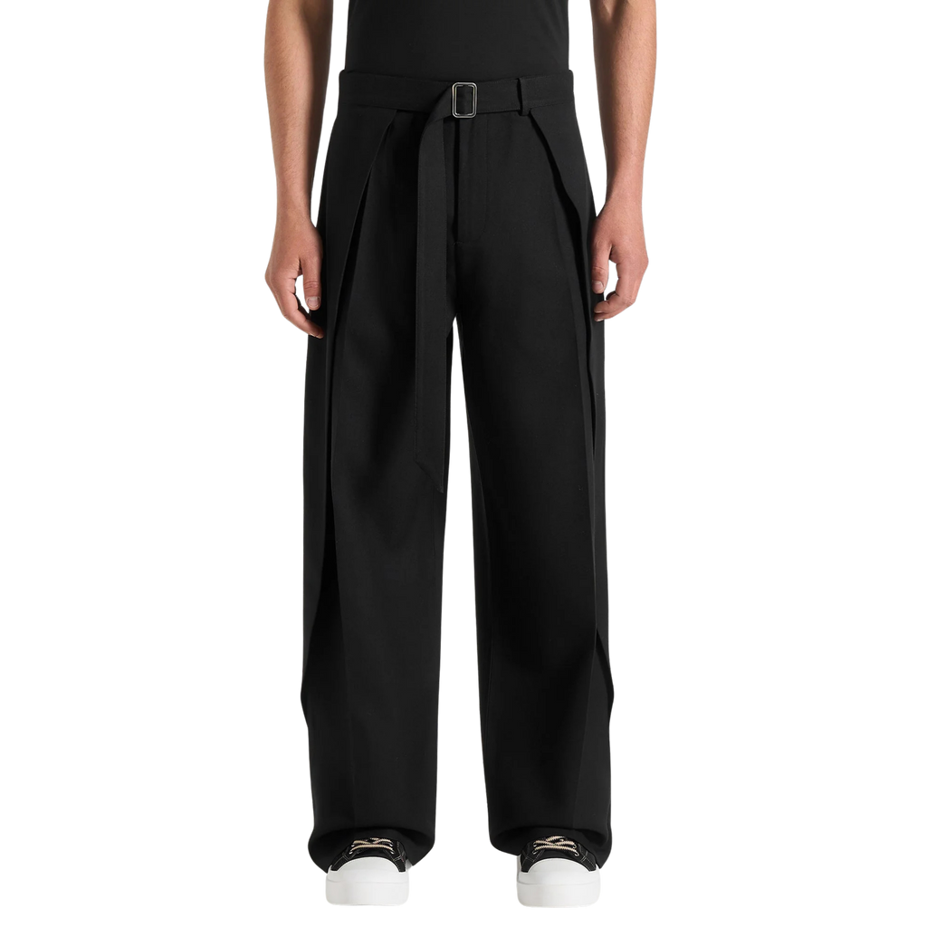 Black Belted Wide Pleated Trousers