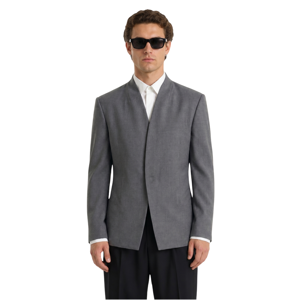 Collarless Blazer In Grey