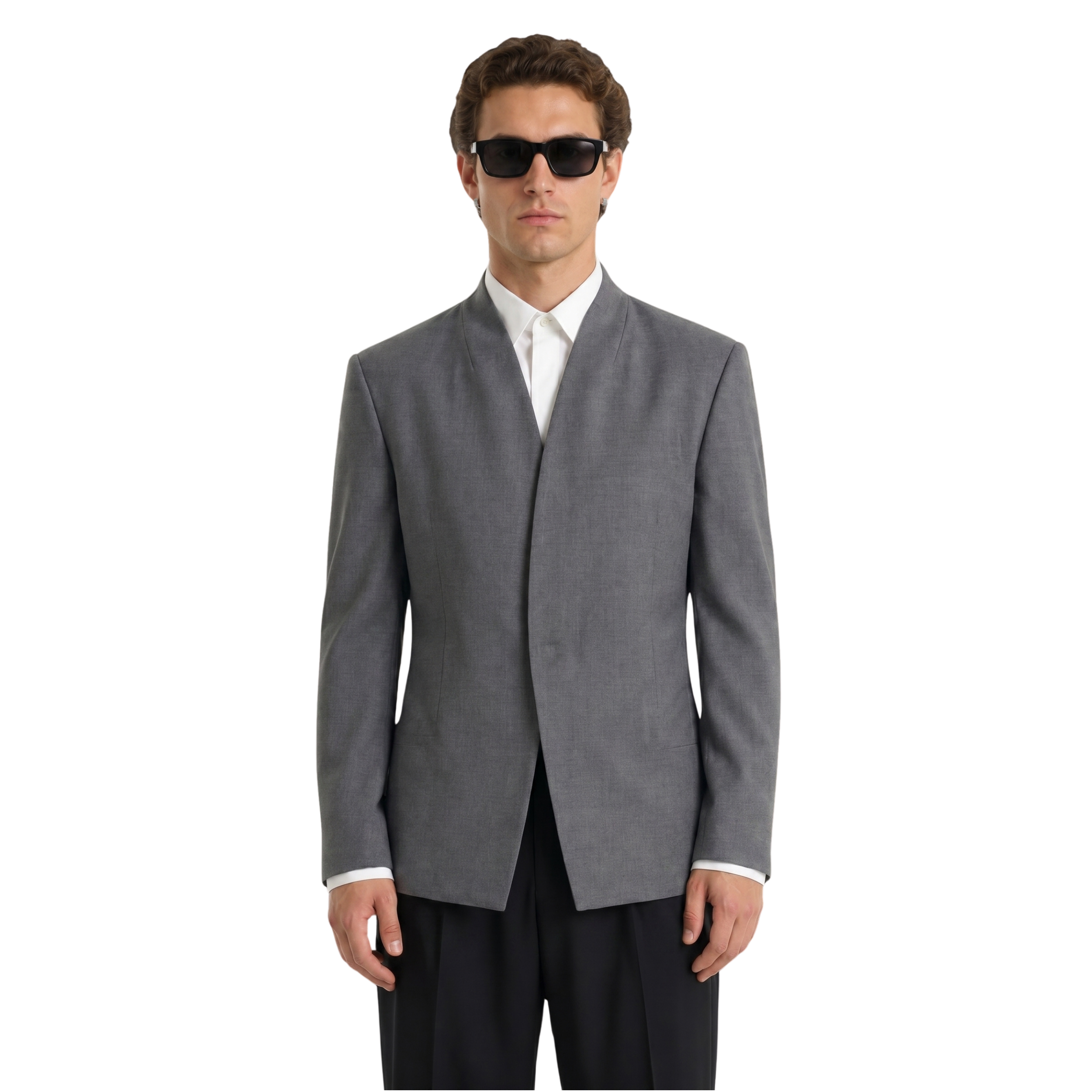 Collarless Blazer In Grey
