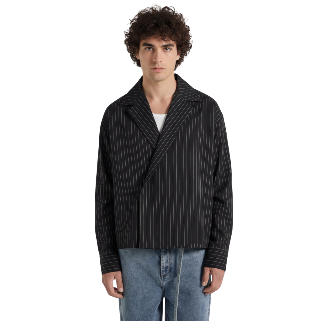 Boxy Stripes Double Breasted Shirt (Black)