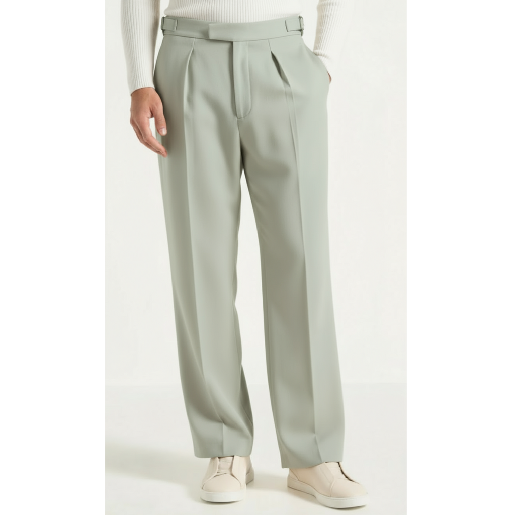 Relaxed Fit Pleated Tailored Trousers - Mint Green