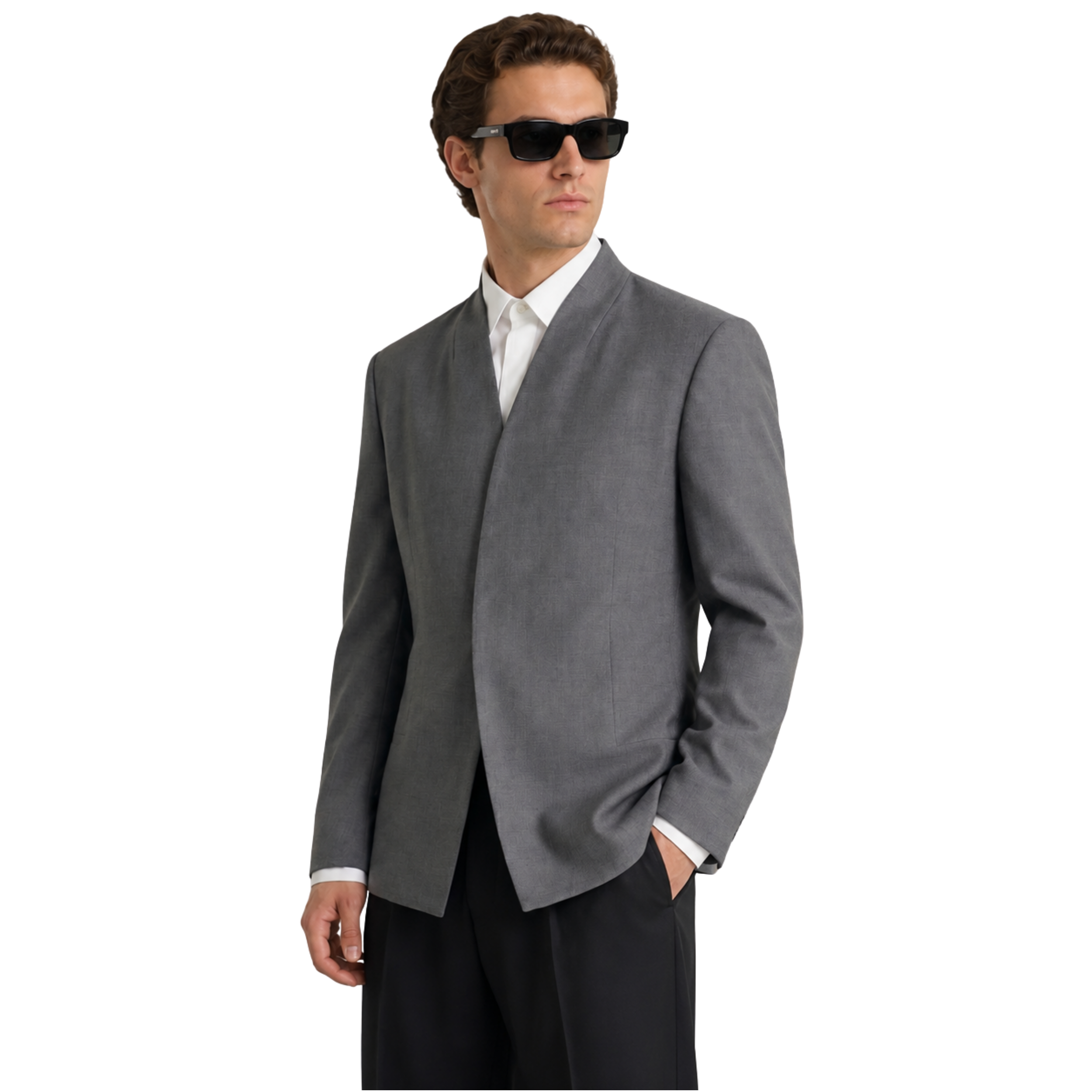 Collarless Blazer In Grey