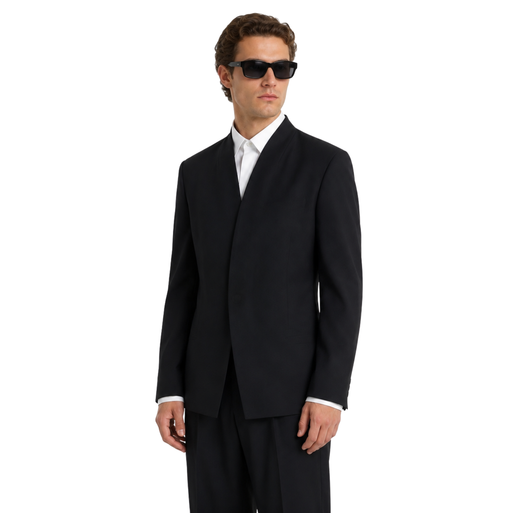 Collarless Blazer In Black