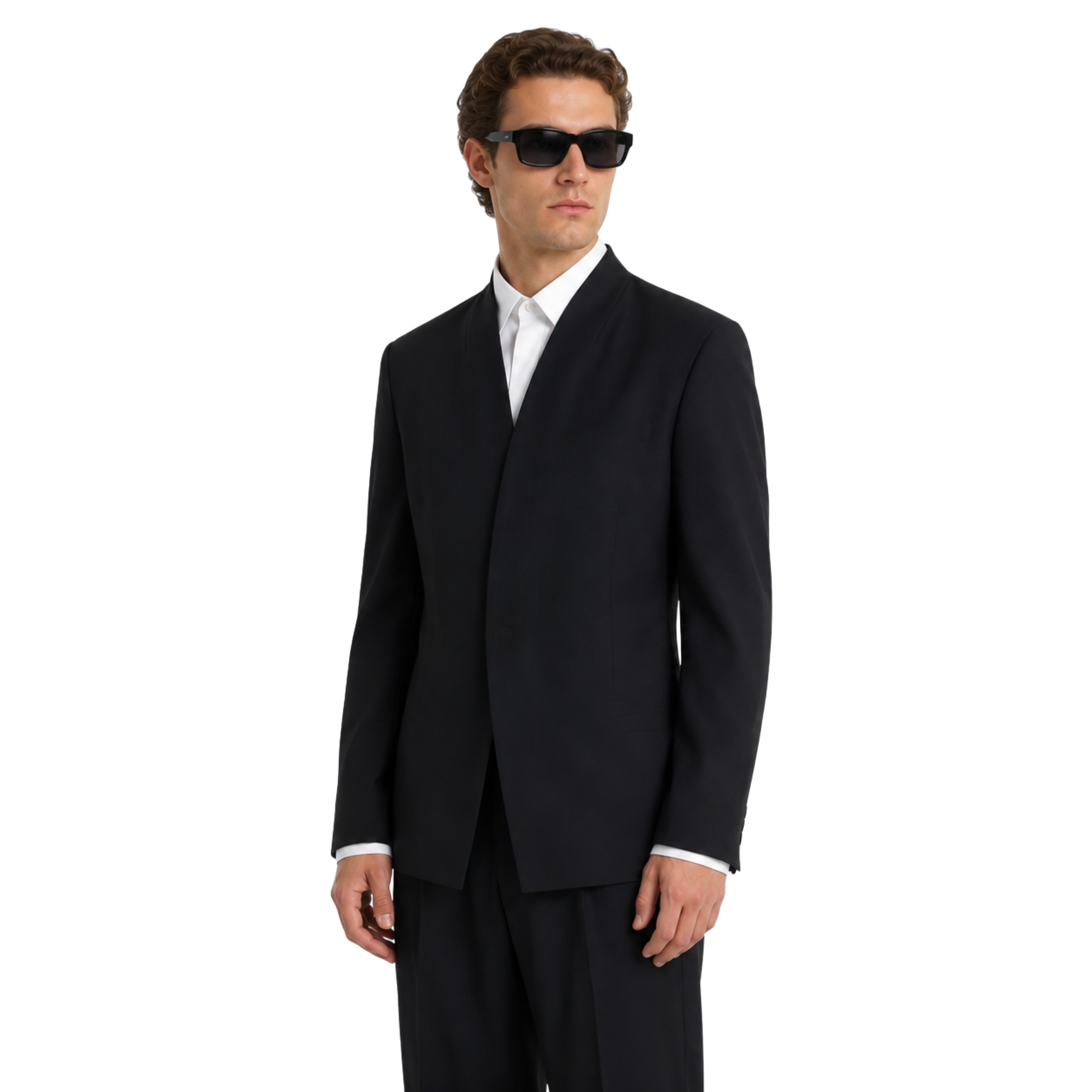 Collarless Blazer In Black