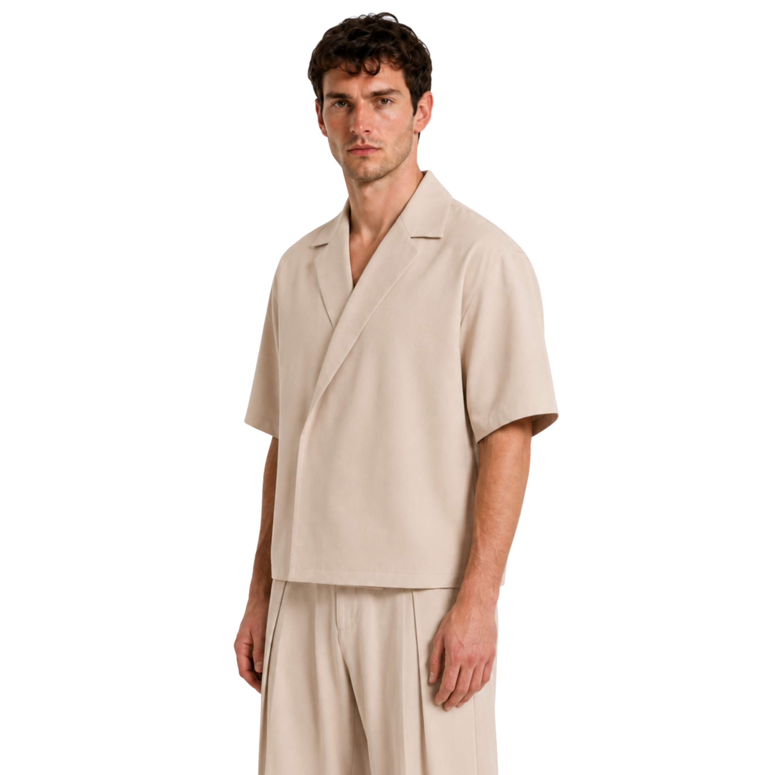 Boxy Double Breasted Shirt - Beige