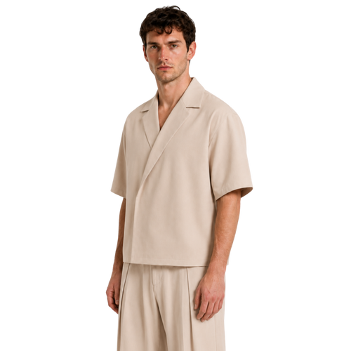 Boxy Double Breasted Shirt - Beige