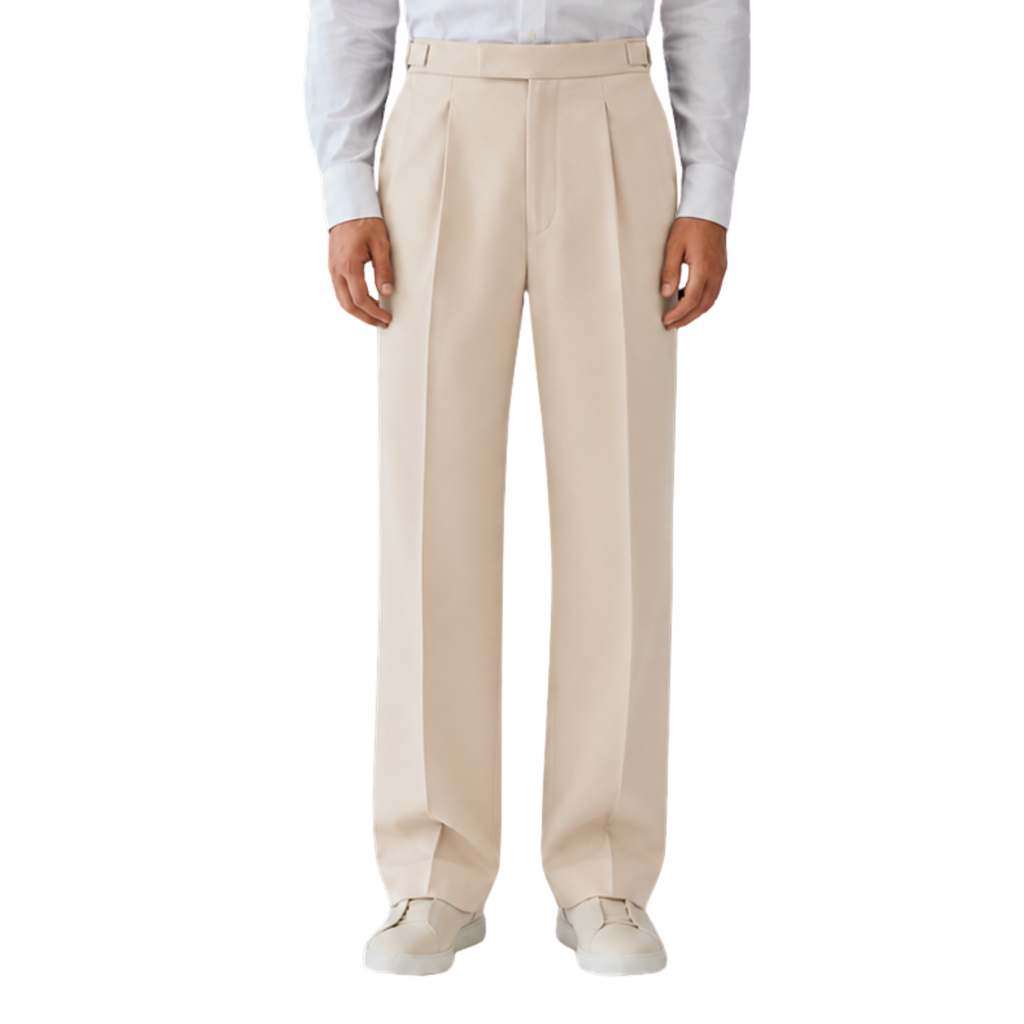 Relaxed Fit Pleated Tailored Trousers - Beige