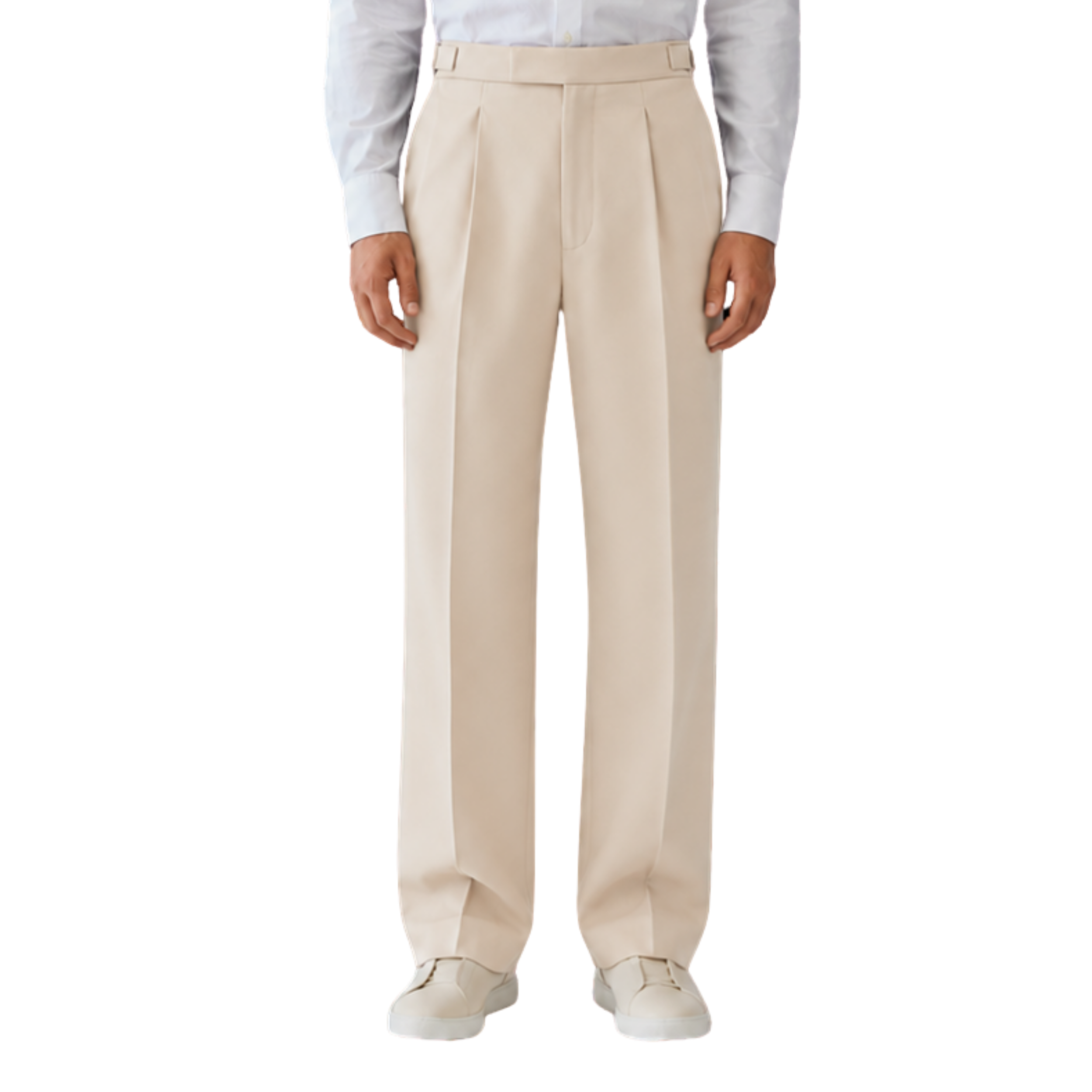 Relaxed Fit Pleated Tailored Trousers - Light Beige