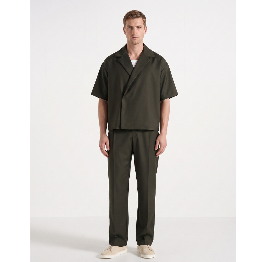 Boxy Double Breasted Shirt - Olive