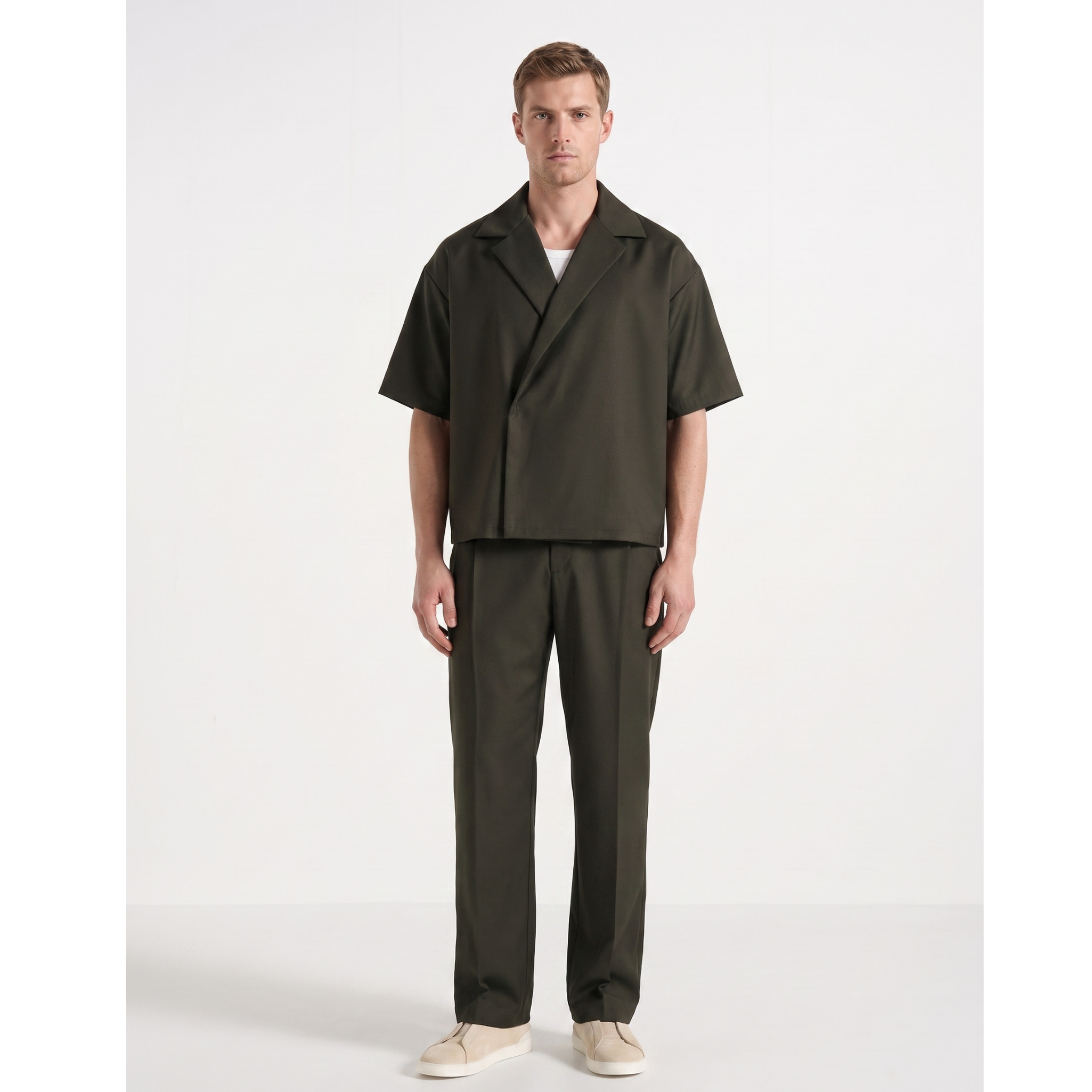 Boxy Double Breasted Shirt - Olive