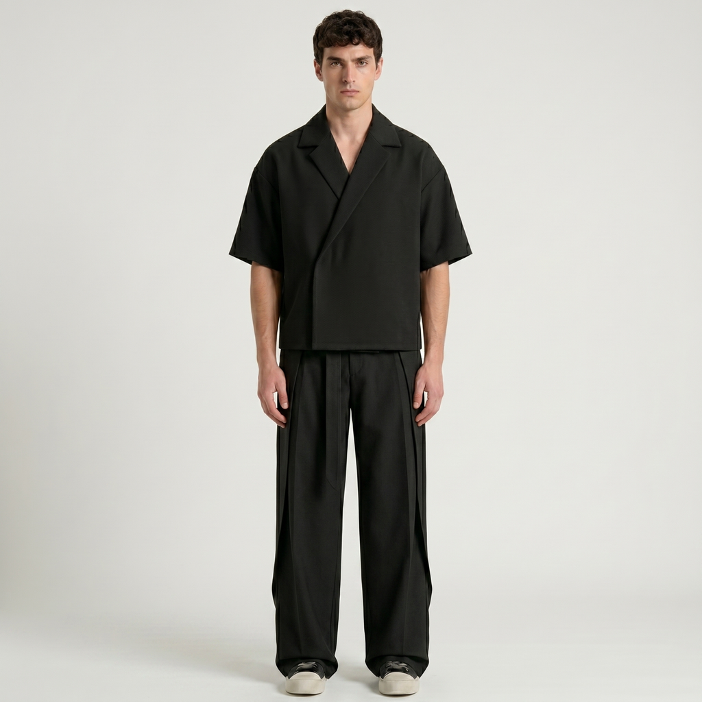Boxy Double Breasted Shirt - Black