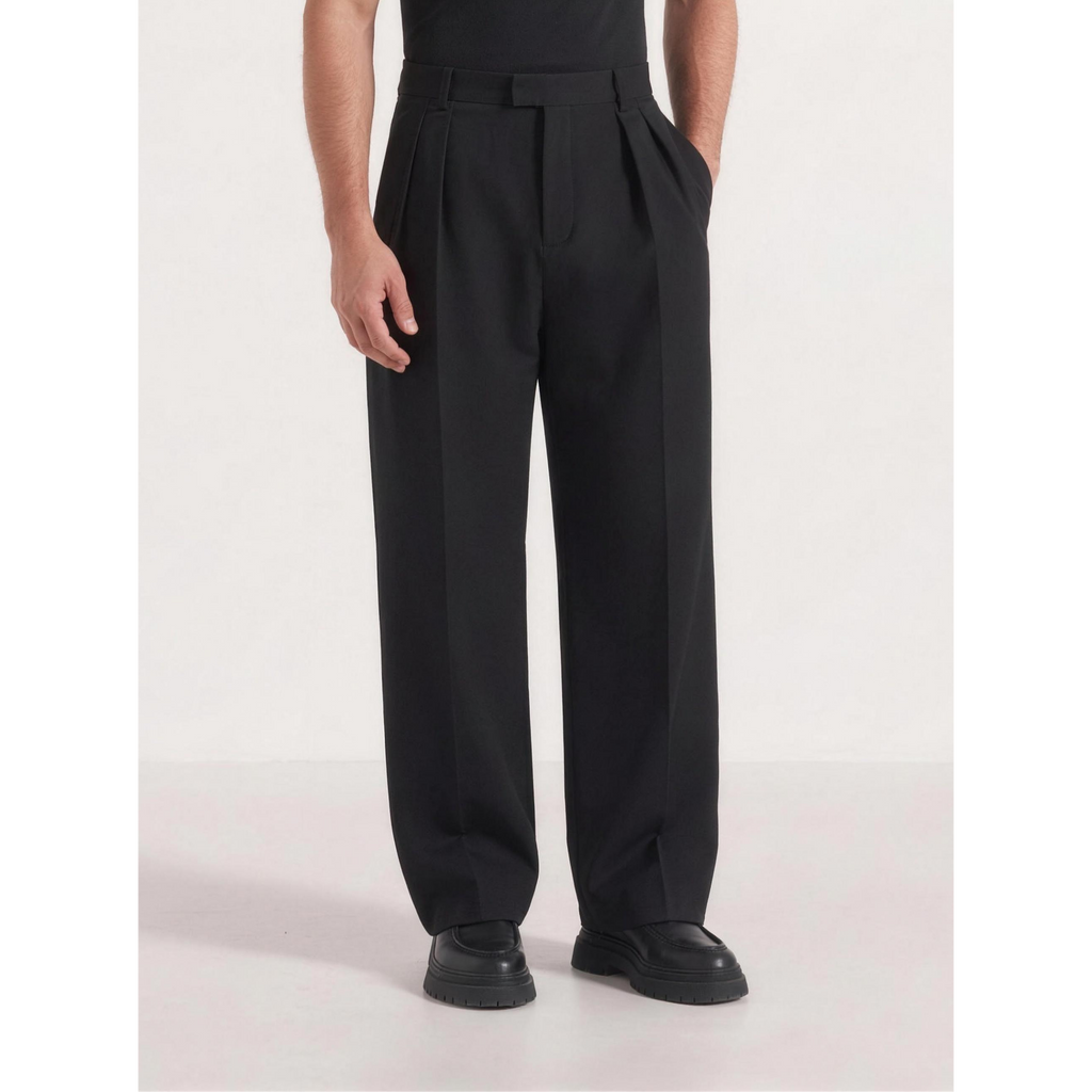 Twin pleat wide leg tailored trousers in Black