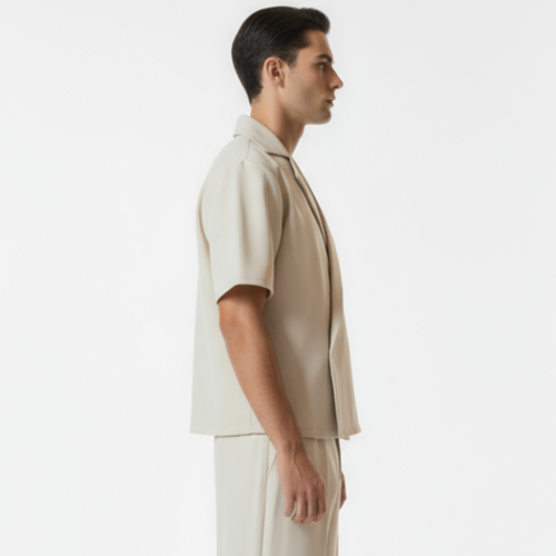 Boxy Double Breasted Shirt - Light Beige