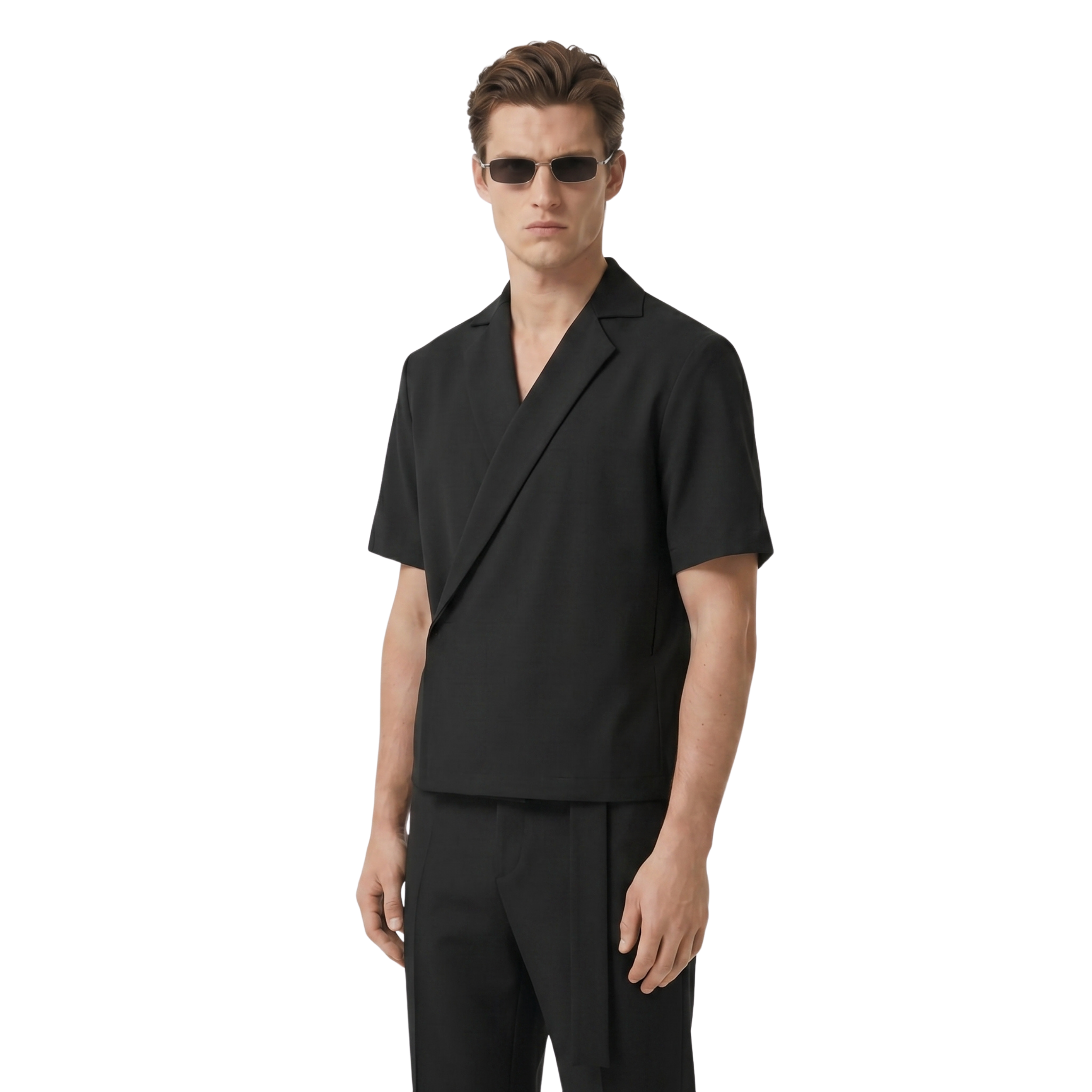 Boxy Double Breasted Shirt - Black