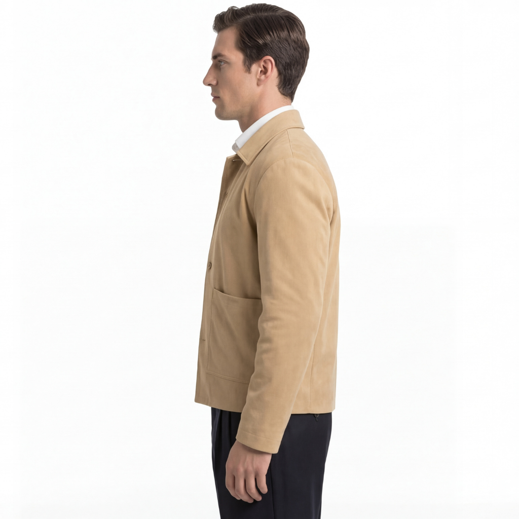 Suede Jacket With Revere Collar - Cream