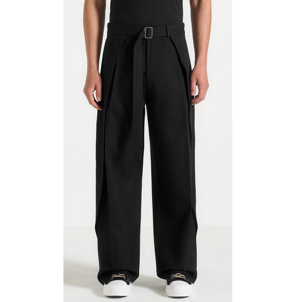 Black Belted Wide Pleated Trousers