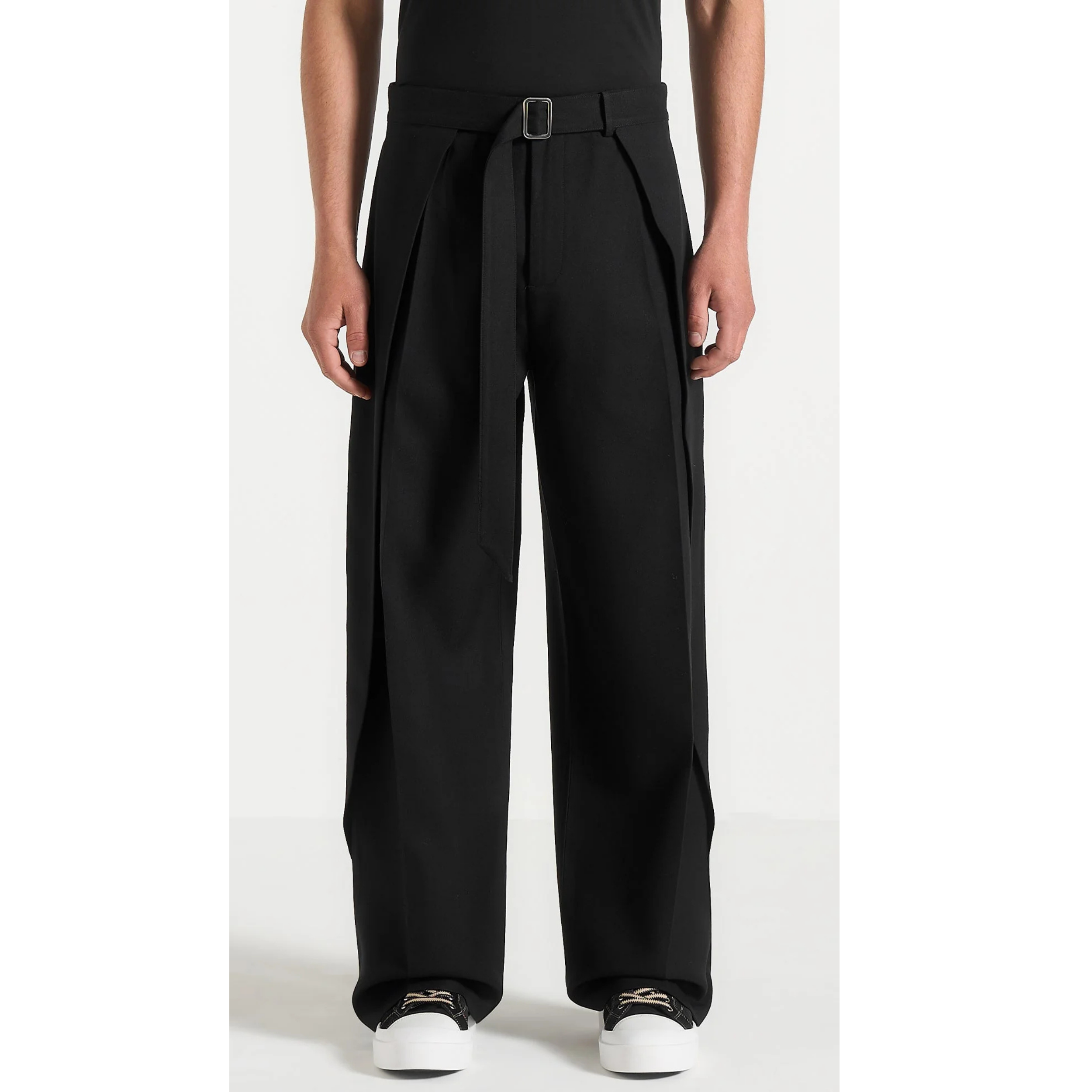 Black Belted Wide Pleated Trousers