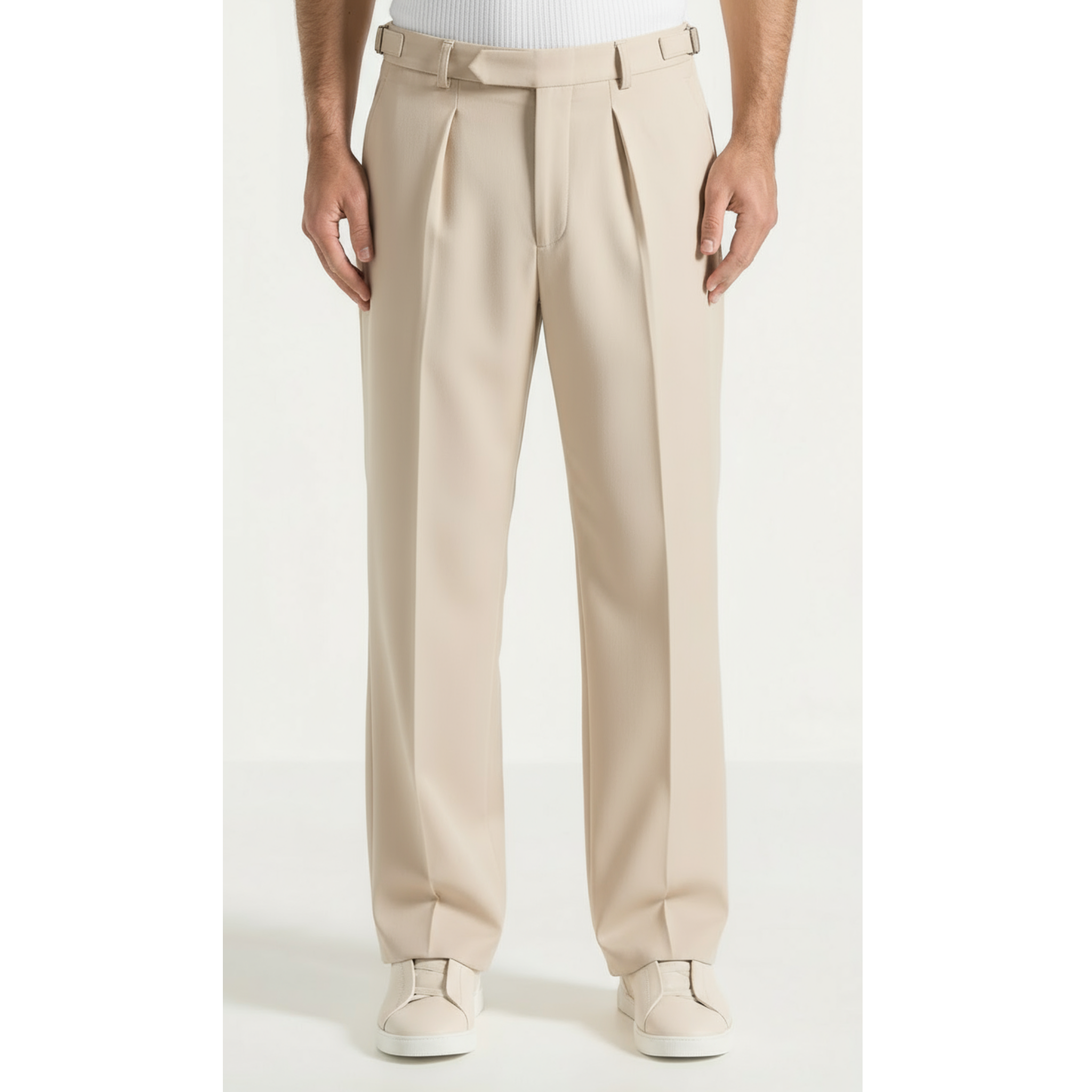 Relaxed Fit Pleated Tailored Trousers - Light Beige